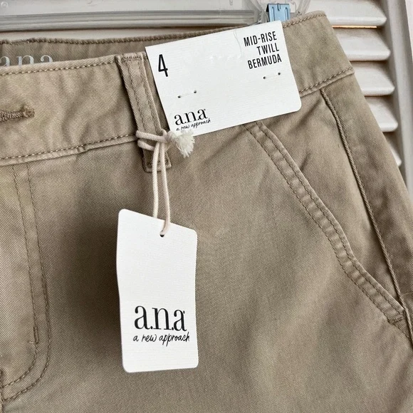 A.N.A. Khaki Tan Cotton Bermuda Shorts Size 4 NWT - Picture 3 of 8